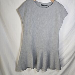 Zara Dress Womens‎ Gray Flounce Peplum Ribbed Drop Waist Softgirl Sz M